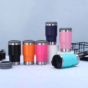Refroidisseur de canettes en acier inoxydable 4 en 1 de 14 oz avec 2 couvercles, isolé pour canettes fines de 12 oz, bouteilles de bière, porte-vin en métal, boissons mixtes - Product Image 4