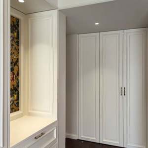 Armoire murale complète de style français de luxe léger, blanc crème, sculptée, sur mesure, avec tiroirs de rangement - Product Image 2