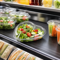Boîte à salade transparente en PET en forme de cœur avec couvercle, 2 compartiments, jetable, pour salade fraîche de jardin, qualité alimentaire, vente en gros, OEM personnalisé
