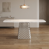 Ensemble de table à manger moderne en pierre frittée, luxe, marbre, céramique, pieds en acier inoxydable, forme rectangulaire, meubles de salle à manger durables