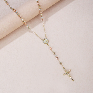 All'ingrosso originale croce tendenza 18K <span class=keywords><strong>oro</strong></span> <span class=keywords><strong>placcato</strong></span> in ottone cattolico collana religiosa <span class=keywords><strong>rosario</strong></span> Design semplice con zircone pietra principale - Product Image 4