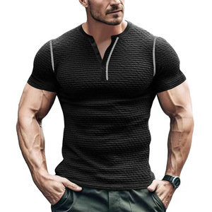 Men's Knitted <b>Henley</b> Short Sleeve T-<b>Shirt</b> Regular Fit Polyester Muscle Fitness Top Casual Wear - Product Image 2