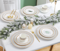 Ensemble de vaisselle en porcelaine de 4 pièces, écologique, durable, luxueux, artisanat doré, style moderne, adapté aux mariages, assiettes à steak