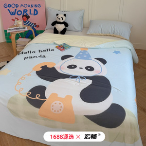 Hello Panda Kids Summer Quilt 2.5-3 Jin Reactive Printing Cooling Duvet <b>Large</b> Square Type For Children Over 4 Years - Product Image 2