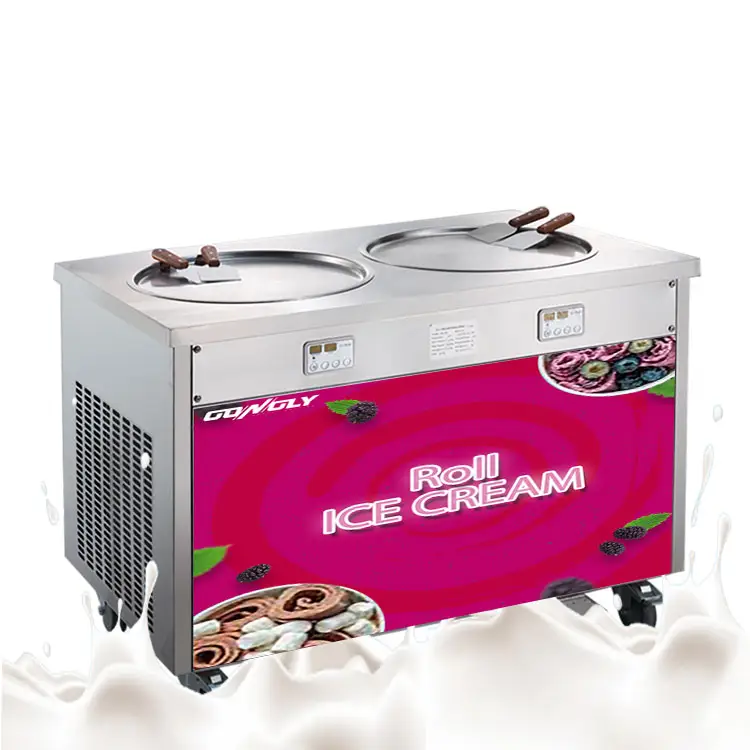 Machine à crème glacée à frire OEM personnalisé poêle à froid double poêle machine à rouleaux de crème glacée frite thaïlande machine à yaourt glacé mix-ins