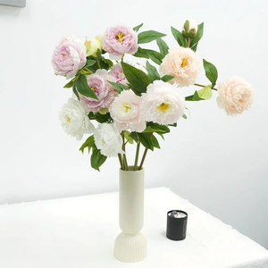 Peonías Artificiales de Seda de Alta Calidad Hechas a Mano con 3 Cabezas en Blanco y Rosa, Ideales para Bodas, Decoración del Hogar, Fiestas de Regreso a Clases - Product Image 5