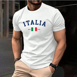 T-shirt à imprimé italien et logo personnalisé, drapeau national Streetwear à sublimation, tenue décontractée, vêtements d'été pour hommes - Product Image 3