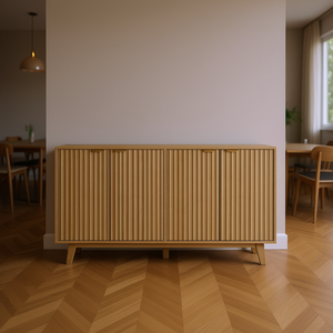 Credenza Moderna in Legno Stile Mid-Century, Mobile Buffet con Maniglie in Ottone, 5 Piedi di Altezza, per Sala da Pranzo - Product Image 2