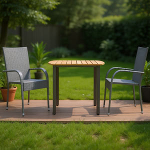 Ensemble de jardin en bois d'acacia gris, 2 places, empilable, mobilier d'extérieur, design contemporain, structure en acier - Product Image 2
