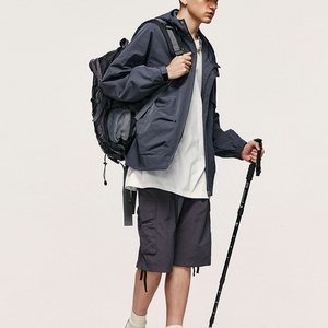 <b>Men's</b> <b>Lightweight</b> Windproof Outdoor Hiking Softshell Anorak Canvas Zip-Up Safari Windbreaker <b>Jacket</b> with Stand Collar and Hood - Product Image 5