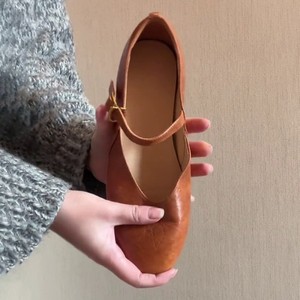 Round Toe Mary Jane Flats Genuine Leather T-<b>Strap</b> <b>Buckle</b> Closure Comfort Women All Seasons Solid Color - Product Image 3