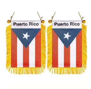 Mini bandera colgante personalizada de Puerto Rico para espejo de coche, banderín con ventosa y borlas