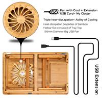 Combohome Plateau de lit pour ordinateur portable grande taille, table de lit réglable en bambou avec ventilateur USB, plateau de lit pliable avec tiroir pour ordinateur