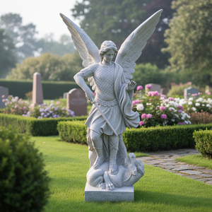 Traditional Classical Saint Michael Statue 48" Tall All Sanded Color Gray Granite <b>Memorial</b> Outdoor - Product Image 1