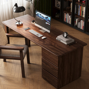 <b>Solid</b> <b>Wood</b> <b>Desk</b> With Drawers Walnut <b>Wood</b> 1.4m 1.6m 1.8m Minimalist Modern Style Study Home Office Computer Work <b>Desk</b> - Product Image 3