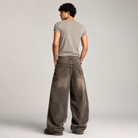 Fabricant OEM en gros de jeans baggy pour hommes, personnalisés, effet délavé, coupe oversize à jambe large, en denim de coton épais, style streetwear