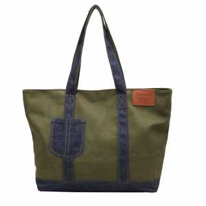 <b>Large</b>-Capacity Crossbody Tote <b>Bag</b> Women Zipper Closure Simple Versatile Contrasting-Color Patchwork <b>Canvas</b> Shoulder <b>Bag</b> - Product Image 5