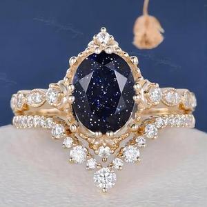 Vintage Rose <b>Gold</b> Plated Sandstone <b>Cocktail</b> <b>Ring</b> Women's Pave Setting Round Brilliant Cut Diamond Engagement <b>Ring</b> - Product Image 1