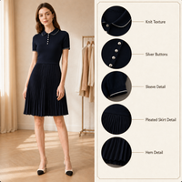 Nouvelle Robe Plissée Tricotée à Col Revers Style Coréen Simple et Féminin pour Femme, Collection Printemps-Été 2026, Coupe Cintrée à la Taille