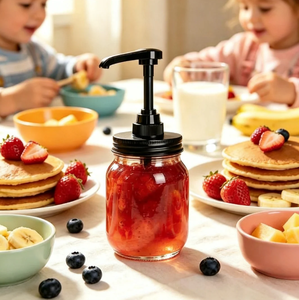 Dispensador de jarabe de vidrio tipo Mason de 500ml con bomba 28/400 de 5cc, 8cc, 10cc, apto para uso alimentario, para salsa, miel, mermelada, café - Product Image 2