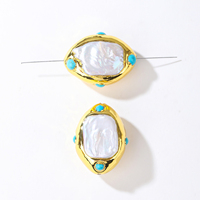 Connecteur double boucle en or 18 carats plaqué or, perle d'eau douce et turquoise, pour la fabrication de colliers, boucles d'oreilles et bijoux DIY