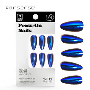 Faux ongles chromés bleu <span class=keywords><strong>royal</strong></span> avec logo personnalisé Faux ongles effet miroir design pression sur ongles avec de la colle stiletto ongles artificiels - Product Image 1