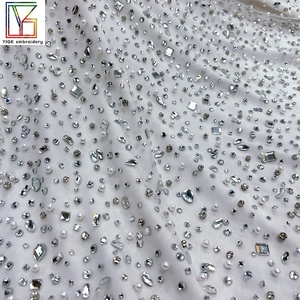 Telas con Pedrería, Malla <span class=keywords><strong>de</strong></span> Tul para Vestidos <span class=keywords><strong>de</strong></span> Novia, Tela con Pedrería y Perlas Hechas a Mano, Tela <span class=keywords><strong>de</strong></span> Encaje <span class=keywords><strong>de</strong></span> Cristal Swarovski <span class=keywords><strong>de</strong></span> Lujo - Product Image 5
