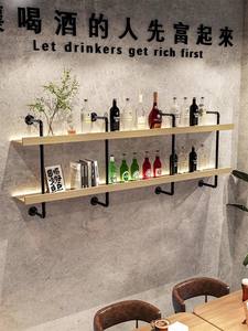 Casier à vin et bibliothèque en bois et fer de style industriel mural pour îlots de cuisine et chariots pour comptoir de bar, restaurant et maison d'hôtes - Product Image 2