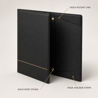 Porte-menu exécutif en cuir PU noir, avec détails dorés, pour restaurant, menu de vins A4