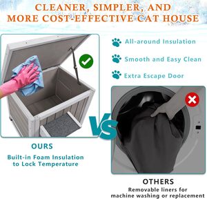 Maison pour chat d'extérieur en bois, isolée et résistante aux intempéries, pour chats errants, utilisation hivernale, avec porte d'évacuation et toit ouvert en asphalte - Product Image 5
