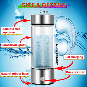 Bouteille d'eau filtrée Level Up, bouteille d'eau alcaline hydrogénée, ioniseur d'eau hydrogénée, générateur d'eau hydrogénée avec bouteille en verre - Product Image 5