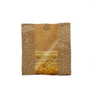 Bolsa de Papel Kraft Impresa Personalizada para Pan con Ventana Transparente, Bolsa de Papel para Panadería SOS, Impermeable, para Envasado de Alimentos - Product Image 1