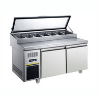 Table de préparation réfrigérée NobleSnow PS1500F-2MB-201 1,5 m à double porte avec couvercle en verre, dégivrage automatique, structure robuste, numérique