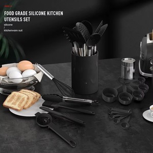 Stainless Steel Kitchen Cooking <b>Tools</b> Black <b>Silicone</b> Cooking Utensils Kitchen Utensils Set with Holder - Product Image 2