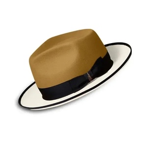 Two Tone Wool Fedora <b>Hat</b> Brown Crown White Brim Black <b>Band</b> Unisex Formal Adult 56-58 cm - Product Image 2