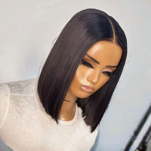 Cheap Glueless Double Drawn Short Bob #4 Wigs Human Hair Lace Front Wig for Black Women Brazilian <strong>Raw</strong> Hair Hd Lace Frontal Wig - Product Image 5