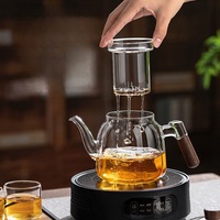 Théière en verre borosilicate de haute qualité avec poignée en bois, style chinois, transparente/gris fumé, pour thé, café, usage domestique, vente en gros