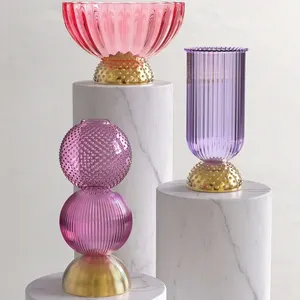 杯形垂直条纹透明玻璃花瓶Ins流行家居装饰摄影水晶家居装饰装饰品