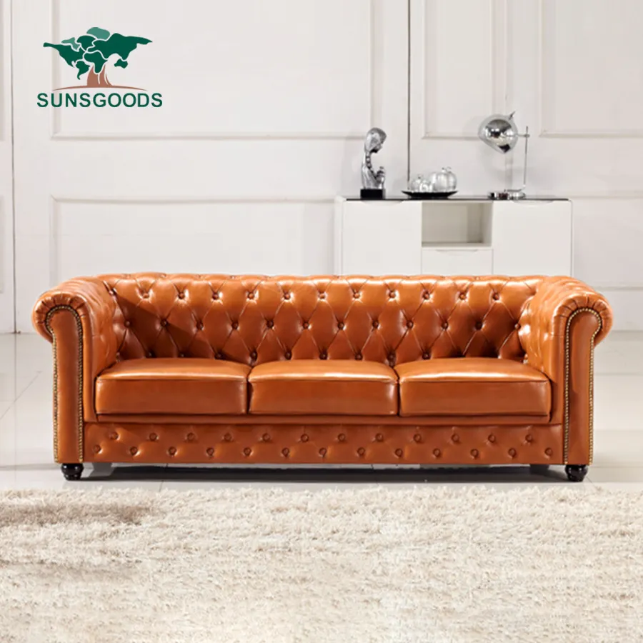 Luxe Vintage 3 Seat Echt Lederen Chesterfield Sofa Knoop Getuft Loveseat Woonkamer Sofa Meubels