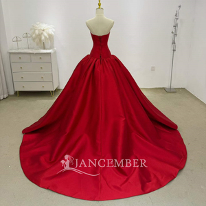 Lsjj163 Magnifique Robe de Bal Rouge Sans Bretelles Minimaliste en Satin avec Traîne pour Quinceañera et Fête des 16 Ans Jancember - Product Image 6