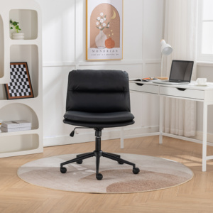 Chaise de <span class=keywords><strong>bureau</strong></span> pivotante moderne Bizerte en PU, réglable, avec dossier croisé, assise <span class=keywords><strong>large</strong></span>, pour <span class=keywords><strong>bureau</strong></span> à domicile et salon, chaise de coiffeuse, noire - Product Image 2