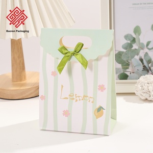 BAoren กระเป๋าใส่ของขวัญช้อปปิ้งแบบฝาพับลายทาง, กระดาษการ์ดสีขาวมีโบว์ที่ถือด้วยมือวัสดุที่เป็นมิตรกับสิ่งแวดล้อมสำหรับใช้ในห้างสรรพสินค้า - Product Image 2