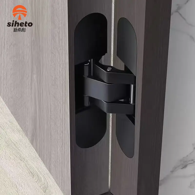 باب خشبي أسود ثلاثي الأبعاد غير مرئي متين قابل للضبط بمعدل 180 درجة مفصلات باب مخفية على الباب الخشبي