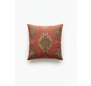 Housse de coussin artisanale style sud-ouest, rouge rouille, motif tribal aztèque, pour décoration bohème, ferme, salon, chambre, maison - Product Image 1