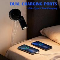 Lampu Baca RV Hitam Buatan Pabrik Cina, Pengisi Daya USB-C, Mode Lampu Malam Putih Hangat/Biru yang Dapat Diredupkan, Perlengkapan Karavan/Kemping