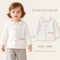Cardigan pour filles à col Peter Pan, broderie pomme avec points rouges, poche, manches longues, tricoté, vente en gros, OEM, ODM, personnalisé, marque privée