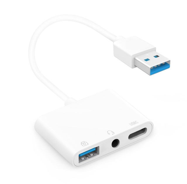 USB Audio Adapter with USB Hub USB to 35mm Headphone Converter USB C Adapter for Laptop PC MacBook