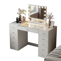 Coiffeuse moderne en panneau de particules avec miroir lumineux à intensité réglable et plusieurs tiroirs pour chambre à coucher OEM ODM