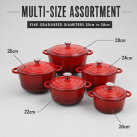 Ensemble de casseroles en fonte émaillée Joho, rouge, avec couvercles, plusieurs tailles, cuisine moderne, vente en gros, OEM, ODM