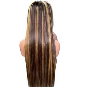 Vietnamese Virgin Hair Double Drawn Glueless Closure Balayage Straight <b>Wig</b> Transparent Base Full Thickness <b>Long</b> Length - Product Image 1